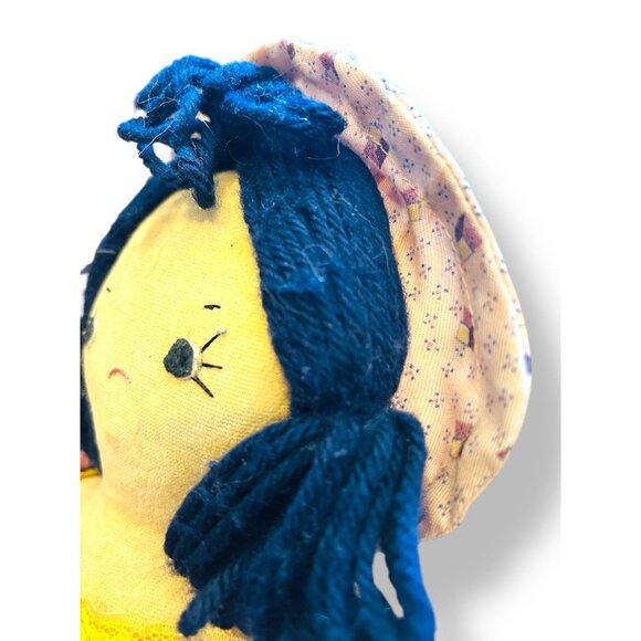 Vintage Handmade Rag Doll by Colon Sisters Yellow Dress Blue Yarn Hair 12 in - Picture 6 of 11